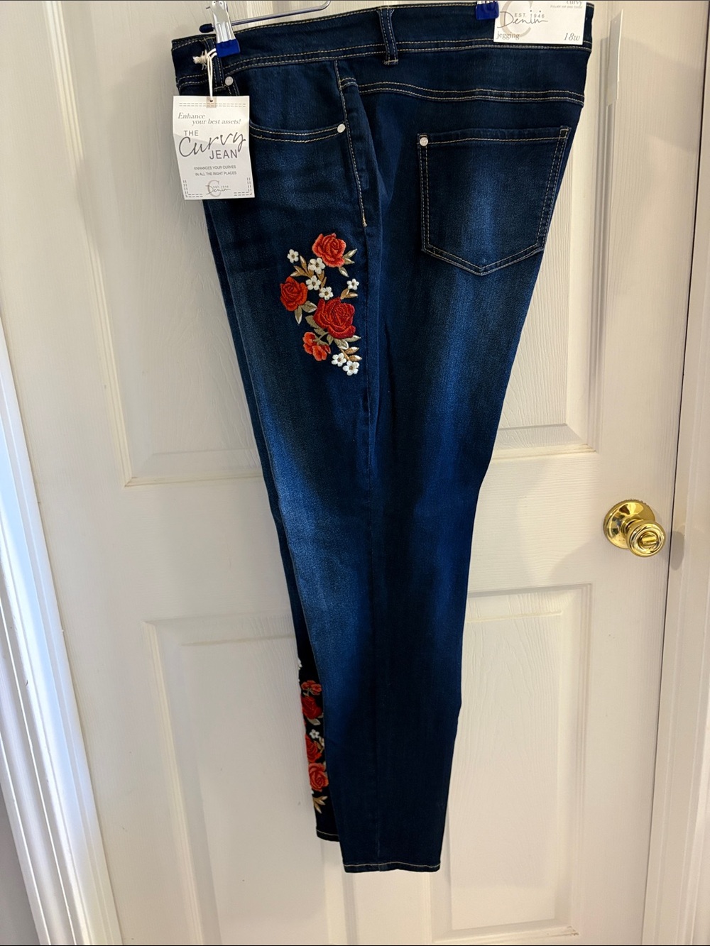 Women's Cato Dark Blue Embroidered Skinny Jeans
